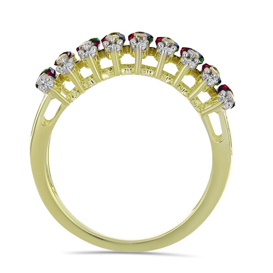 Kullattu hopeaSormus Lega Dembin Keskiyönmustan Etiopialaisella Opaalilla ja Valkoisella Topaasilla