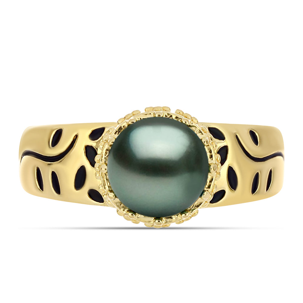 Kullattu hopeaSormus Tahitian vihreä illuusio makeanveden helmi