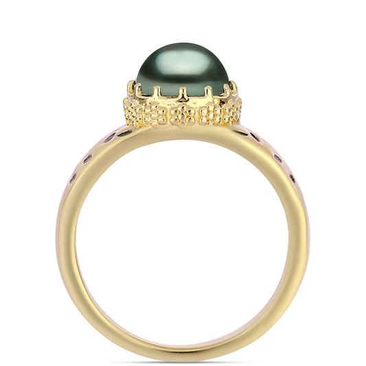 Kullattu hopeaSormus Tahitian vihreä illuusio makeanveden helmi