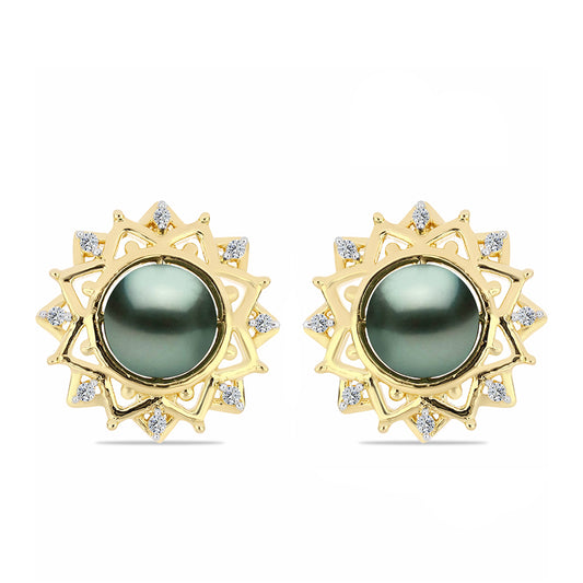 Kullatut hopeat Korvakorut Tahitian vihreä illuusio makeanveden helmi ja Valkoisella Topaasilla