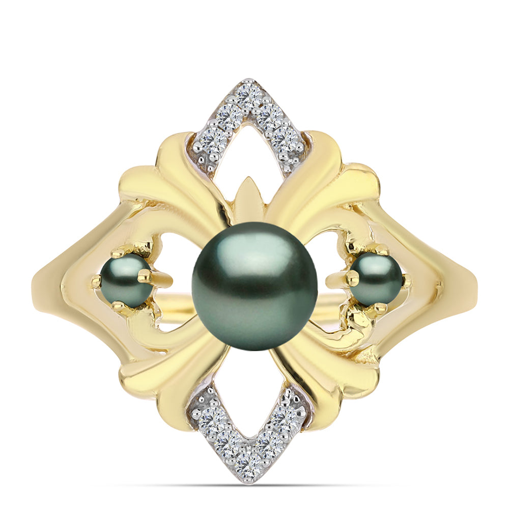 Kullattu hopeaSormus Tahitian vihreä illuusio makeanveden helmi ja Valkoisella Topaasilla 1 