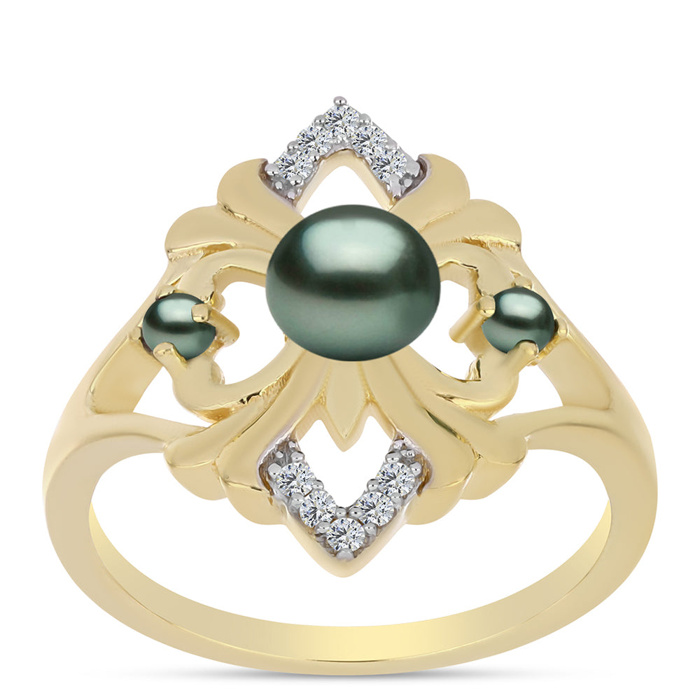 Kullattu hopeaSormus Tahitian vihreä illuusio makeanveden helmi ja Valkoisella Topaasilla 3 