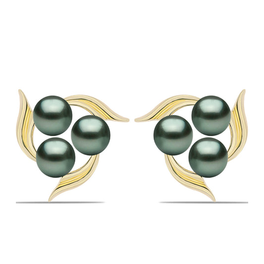 Kullatut hopeat Korvakorut Tahitian vihreä illuusio makeanveden helmi