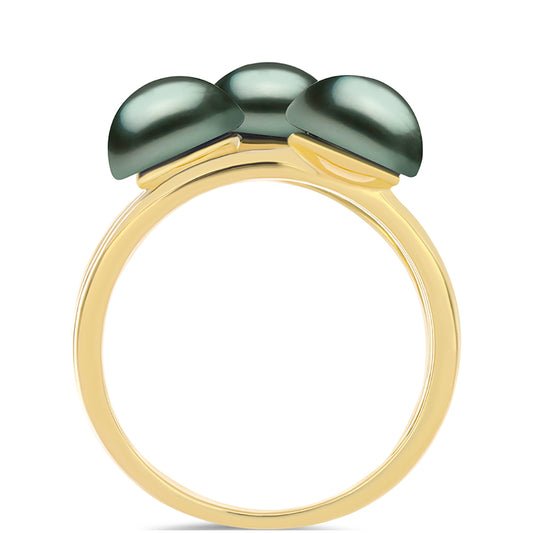 Kullattu hopeaSormus Tahitian vihreä illuusio makeanveden helmi