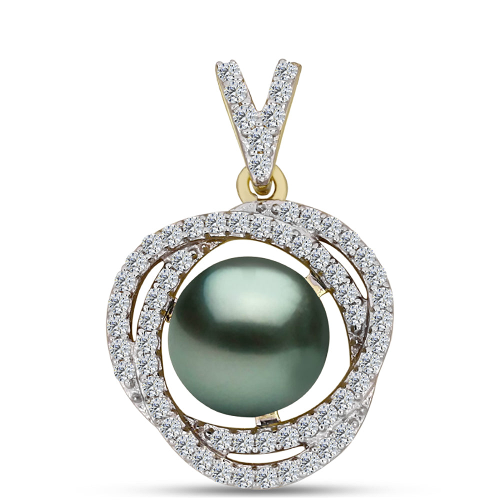 Kullattu hopeaRiipus Tahitian vihreä illuusio makeanveden helmi ja Valkoisella Topaasilla