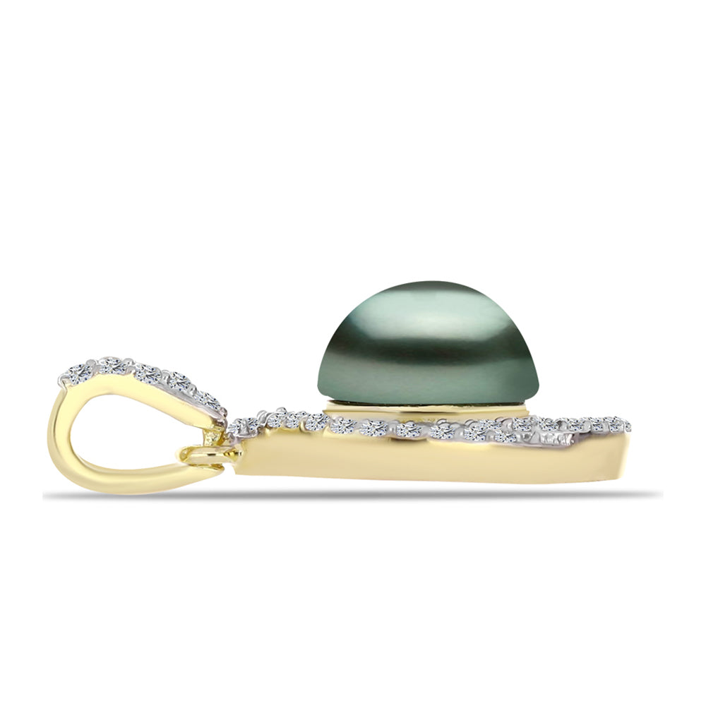 Kullattu hopeaRiipus Tahitian vihreä illuusio makeanveden helmi ja Valkoisella Topaasilla 2 