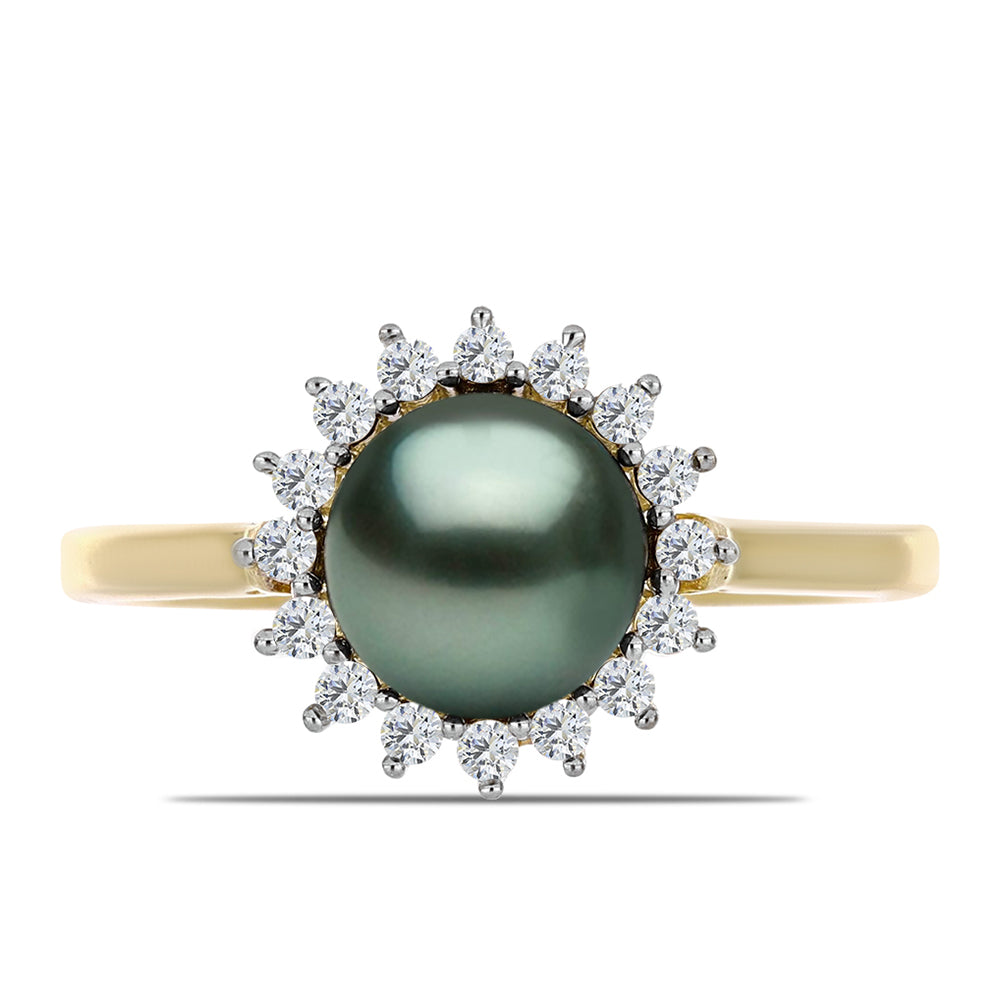 Kullattu hopeaSormus Tahitian vihreä illuusio makeanveden helmi ja Valkoisella Topaasilla