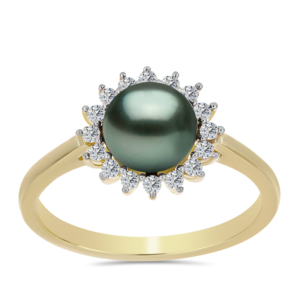 Kullattu hopeaSormus Tahitian vihreä illuusio makeanveden helmi ja Valkoisella Topaasilla 3 