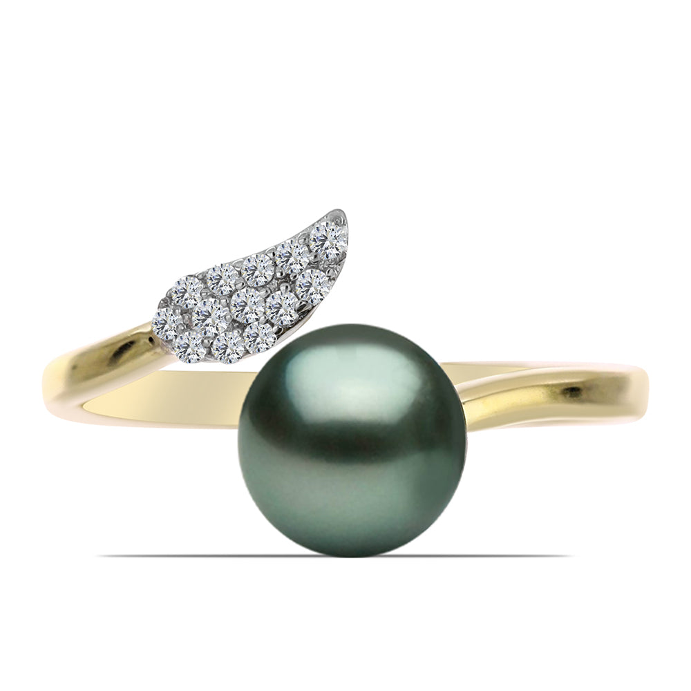 Kullattu hopeaSormus Tahitian vihreä illuusio makeanveden helmi ja Valkoisella Topaasilla