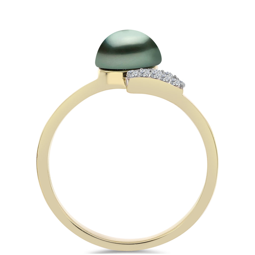 Kullattu hopeaSormus Tahitian vihreä illuusio makeanveden helmi ja Valkoisella Topaasilla