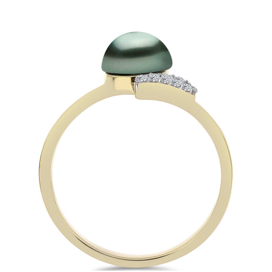 Kullattu hopeaSormus Tahitian vihreä illuusio makeanveden helmi ja Valkoisella Topaasilla