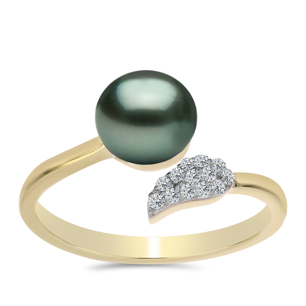 Kullattu hopeaSormus Tahitian vihreä illuusio makeanveden helmi ja Valkoisella Topaasilla 3 