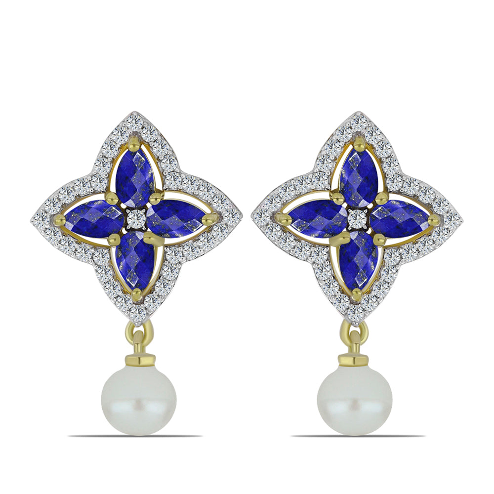 Kullatut hopeat Korvakorut Lapislatsulilla ja Makeanveden Valkoisella Helmellä