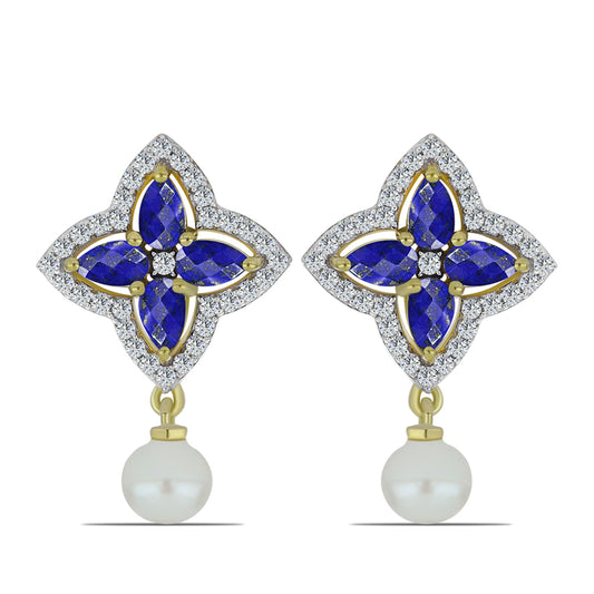 Kullatut hopeat Korvakorut Lapislatsulilla ja Makeanveden Valkoisella Helmellä