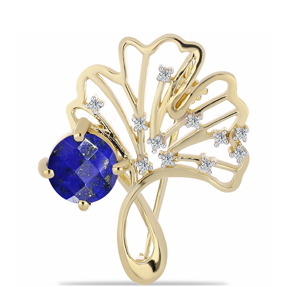 Kullattu hopeaRintaneula Lapislatsulilla ja Valkoisella Topaasilla 1 