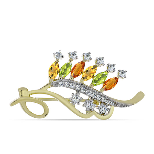 Kullattu hopeaRintaneula Sateenkaarisafiirilla ja Valkoisella Topaasilla