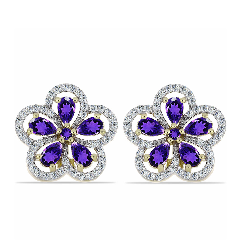 Kullatut hopeat Korvakorut Marokon Ametistilla ja Valkoisella Topaasilla