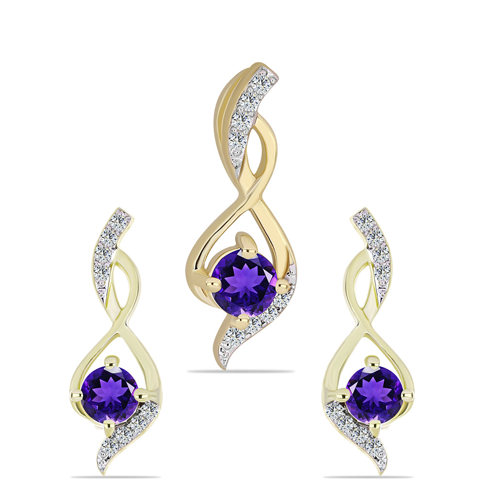 Kullattu hopeaSetti Marokon Ametistilla ja Valkoisella Topaasilla ( Korvakorut+Riipus ) 1 