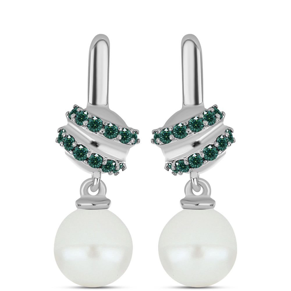 HopeaKorvakorut Merivihreä Moissanite ja Makeanveden Valkoisella Helmellä