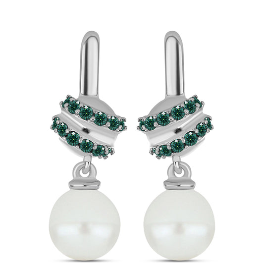 HopeaKorvakorut Merivihreä Moissanite ja Makeanveden Valkoisella Helmellä