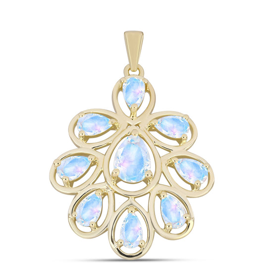 Kullattu hopeaRiipus Sateenkaarikuukivellä