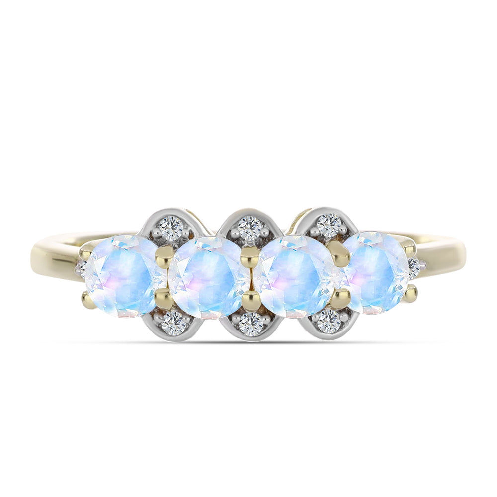 Kullattu hopeaSormus Sateenkaarikuukivellä ja Valkoisella Topaasilla 1 