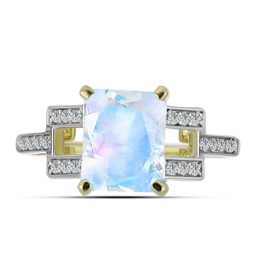 Kullattu hopeaSormus Sateenkaarikuukivellä ja Valkoisella Topaasilla 1 