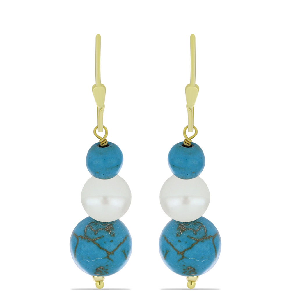 Kullatut hopeat Korvakorut Ruususen Turkoosilla ja Makeanveden Valkoisella Helmellä