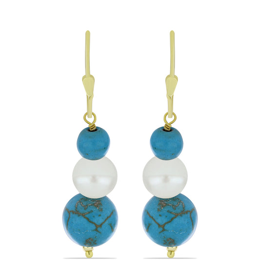 Kullatut hopeat Korvakorut Ruususen Turkoosilla ja Makeanveden Valkoisella Helmellä