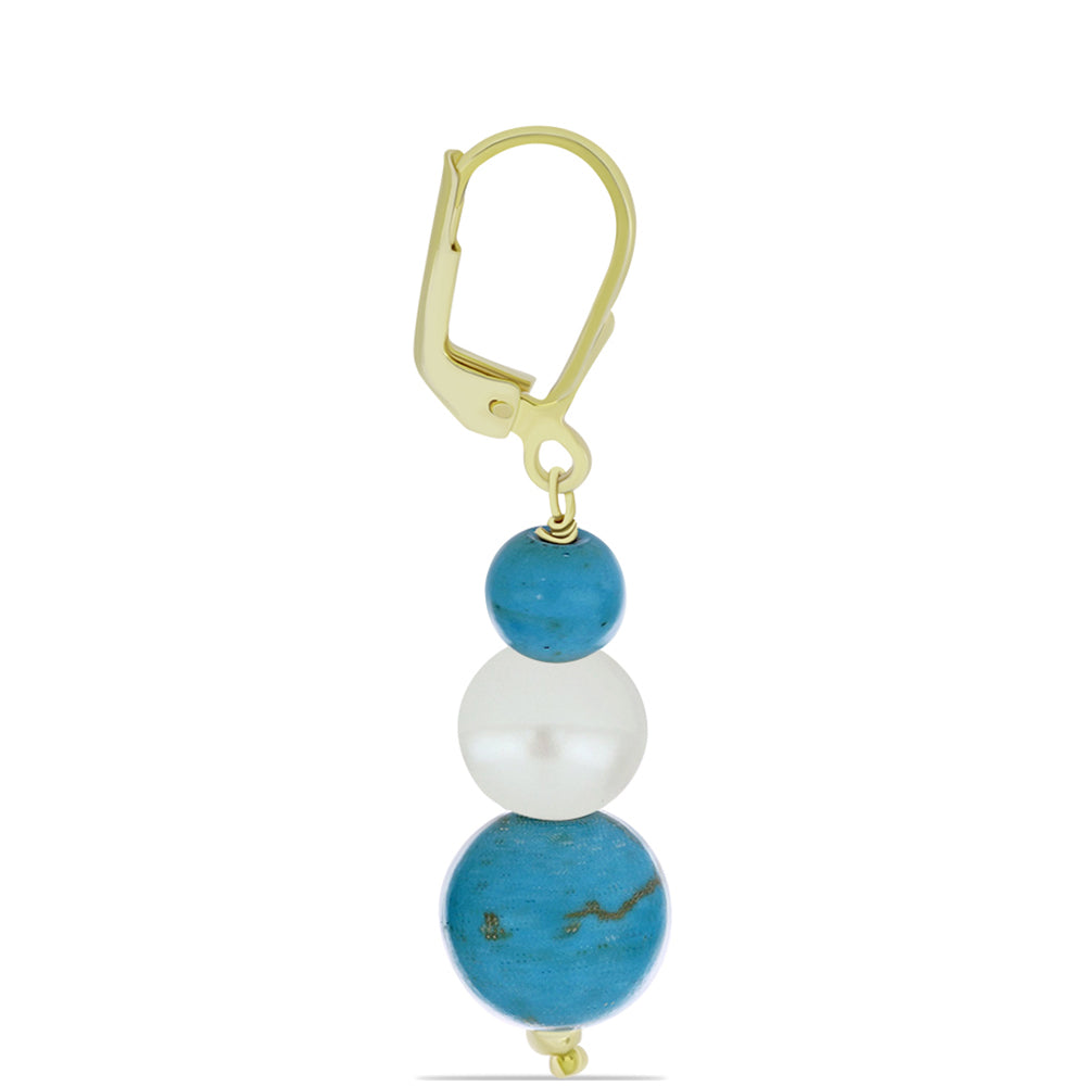 Kullatut hopeat Korvakorut Ruususen Turkoosilla ja Makeanveden Valkoisella Helmellä 2 