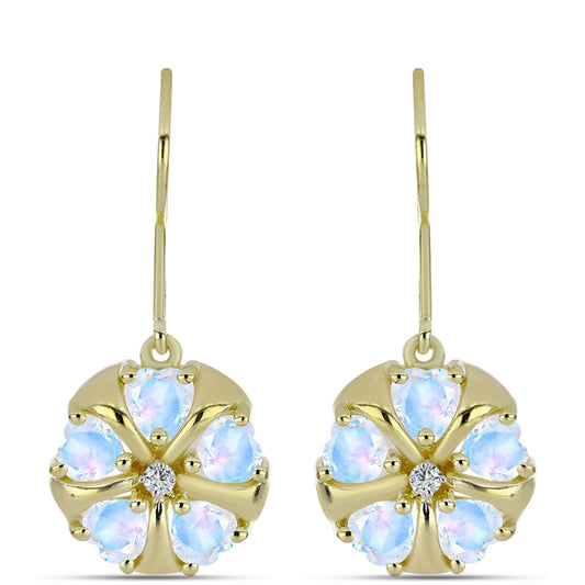 Kullatut hopeat Korvakorut Sateenkaarikuukivellä ja Valkoisella Topaasilla