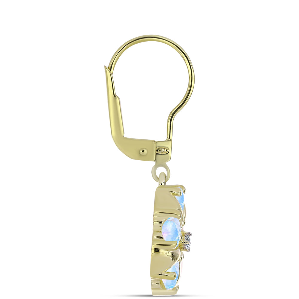 Kullatut hopeat Korvakorut Sateenkaarikuukivellä ja Valkoisella Topaasilla 2 