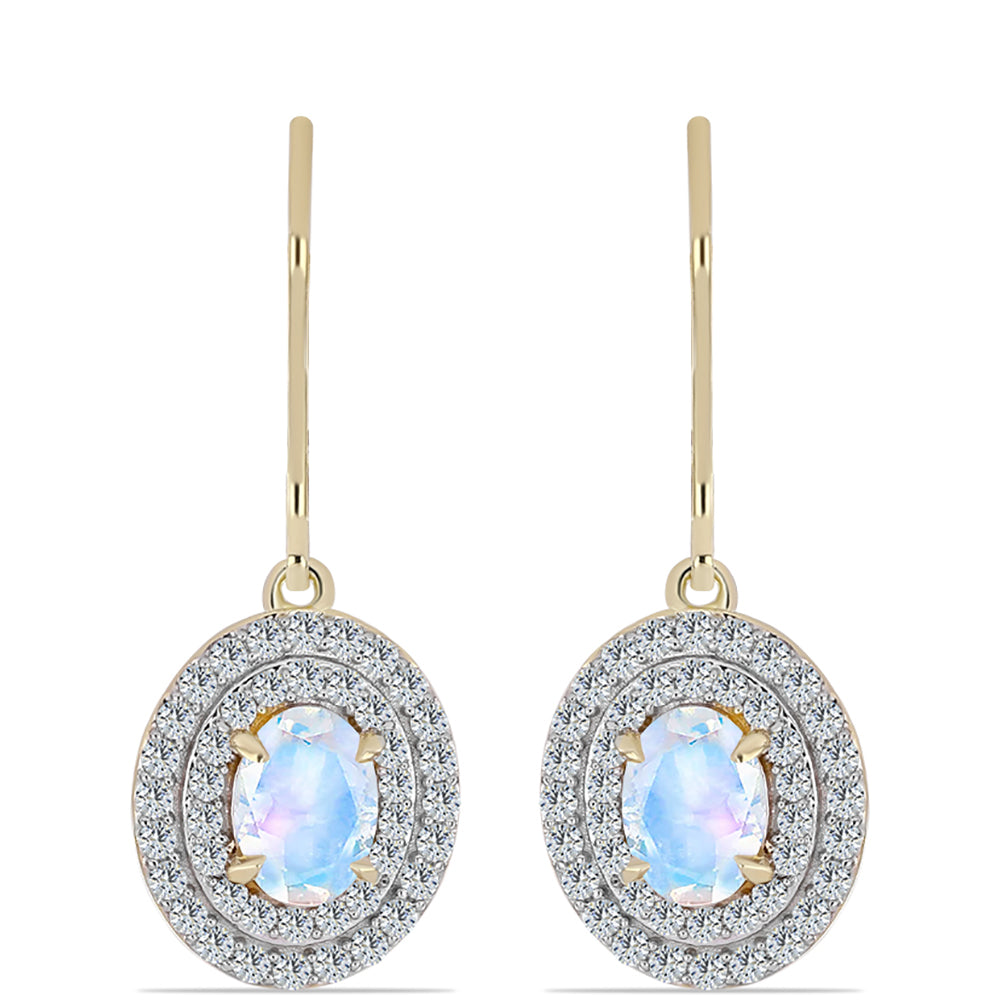 Kullatut hopeat Korvakorut Sateenkaarikuukivellä ja Valkoisella Topaasilla