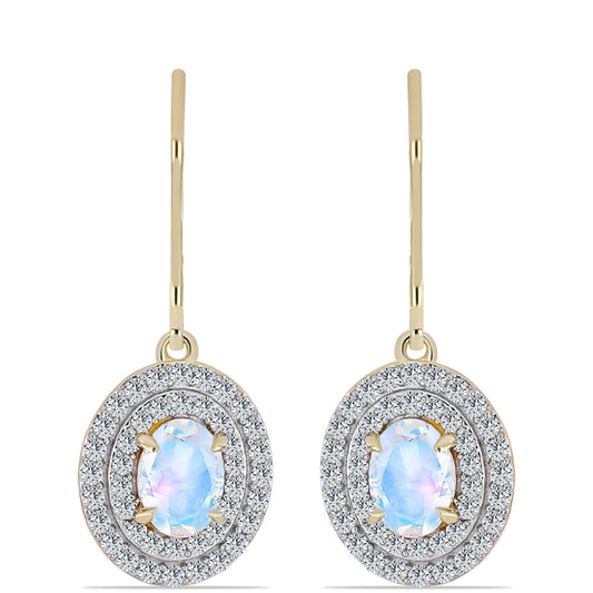 Kullatut hopeat Korvakorut Sateenkaarikuukivellä ja Valkoisella Topaasilla