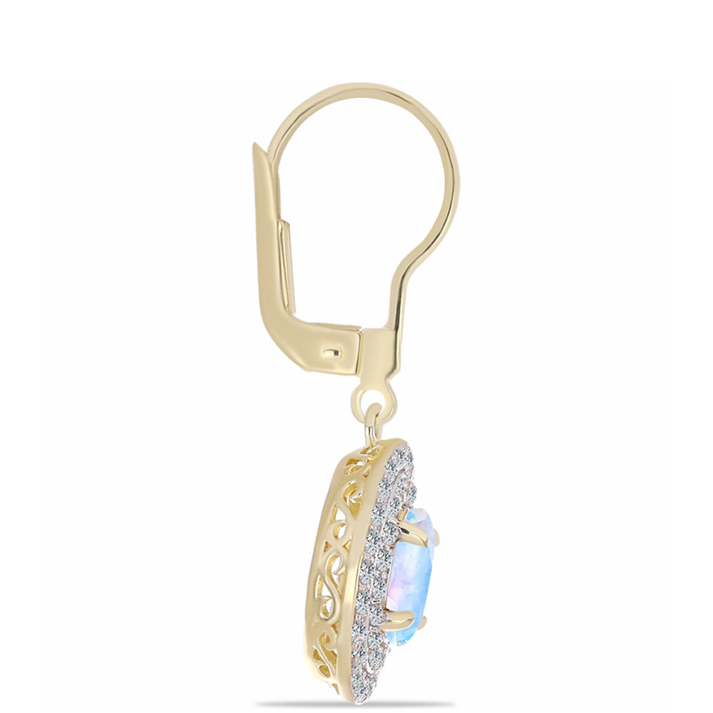 Kullatut hopeat Korvakorut Sateenkaarikuukivellä ja Valkoisella Topaasilla