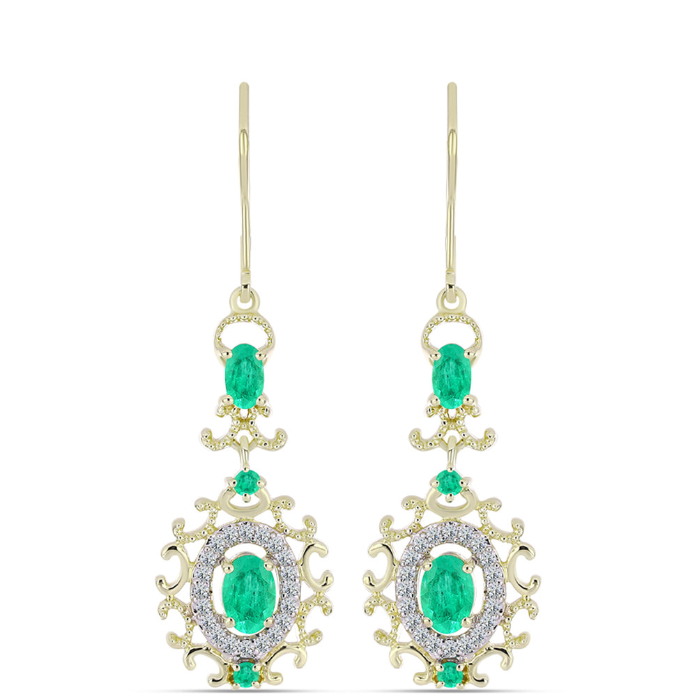 Kullatut hopeat Korvakorut Kolumbian Smaragdilla ja Valkoisella Timantilla 1 