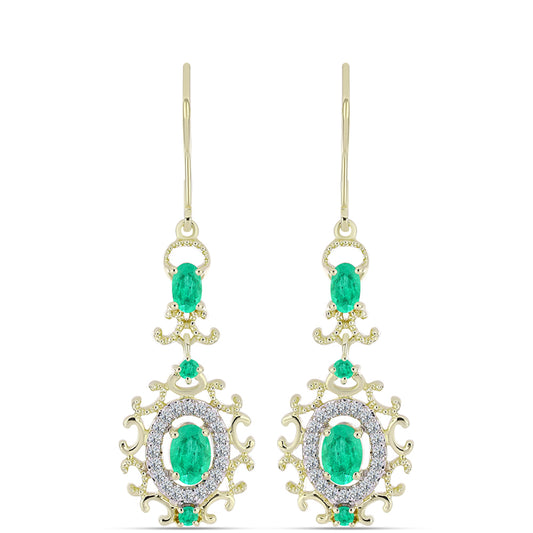 Kullatut hopeat Korvakorut Kolumbian Smaragdilla ja Valkoisella Timantilla