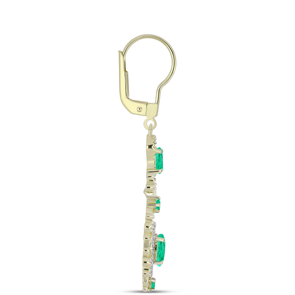 Kullatut hopeat Korvakorut Kolumbian Smaragdilla ja Valkoisella Timantilla 2 