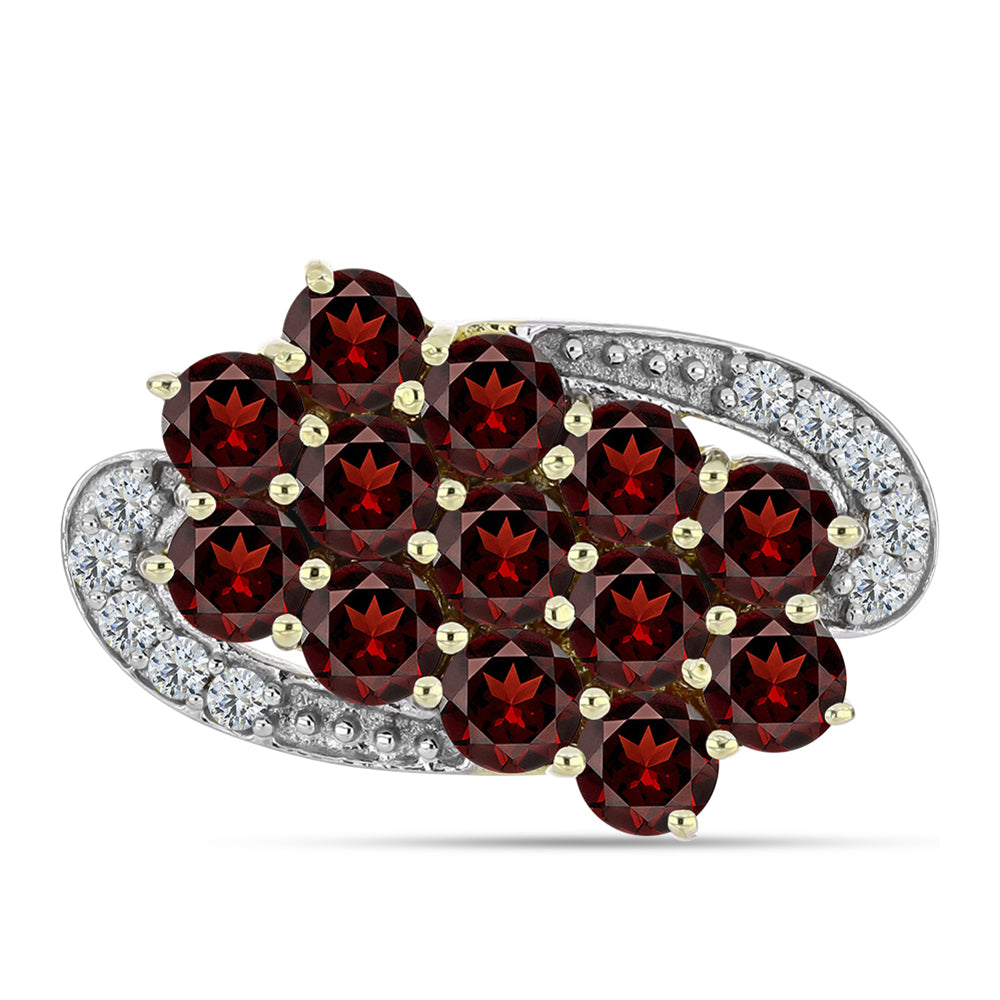 Kullattu hopeaSormus Barton Granaatilla ja Valkoisella Topaasilla 1 