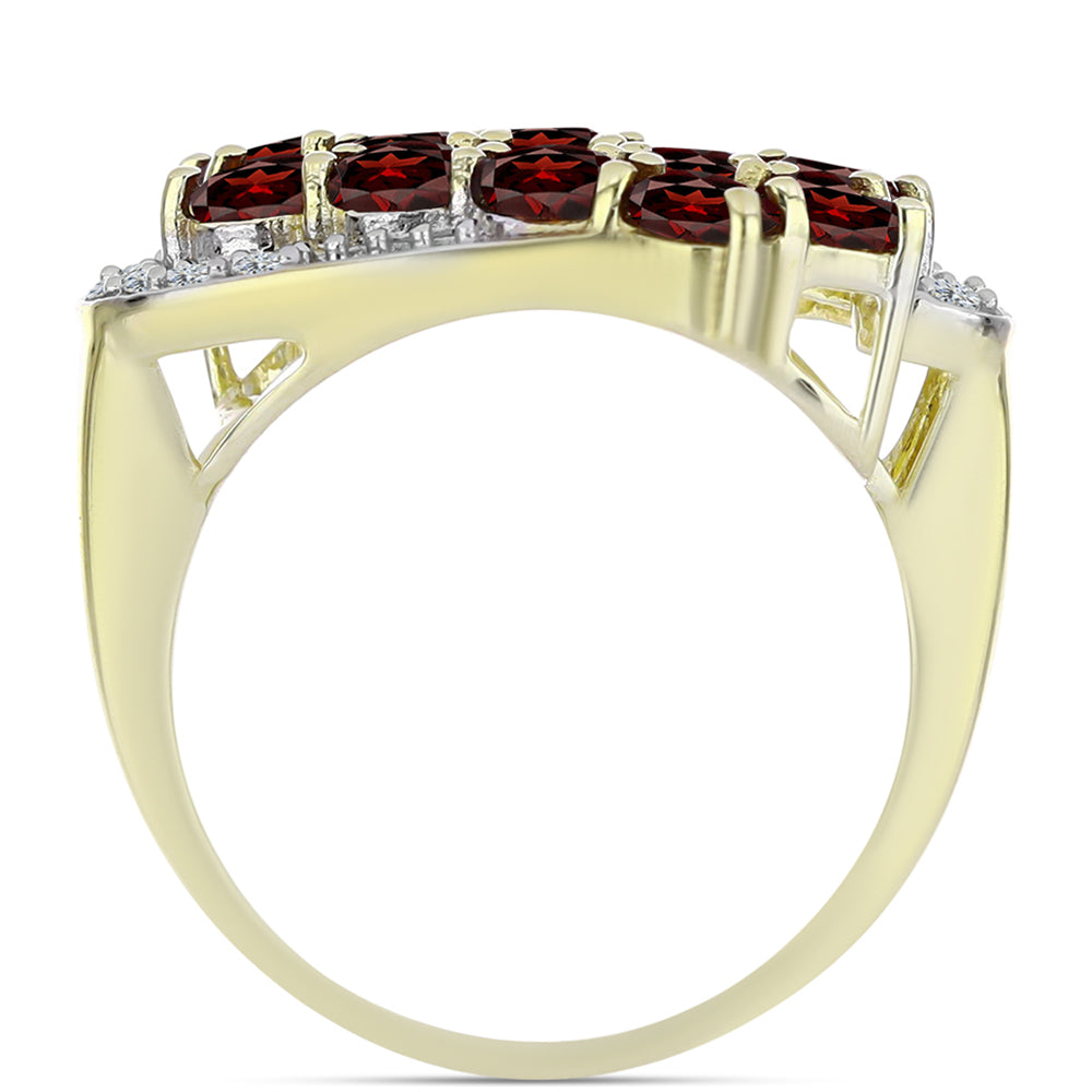 Kullattu hopeaSormus Barton Granaatilla ja Valkoisella Topaasilla