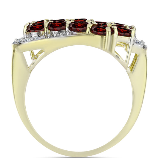 Kullattu hopeaSormus Barton Granaatilla ja Valkoisella Topaasilla