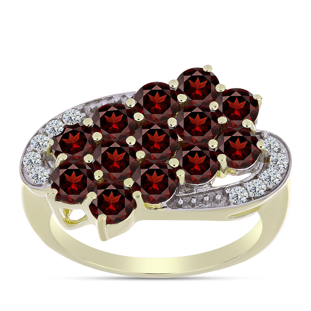 Kullattu hopeaSormus Barton Granaatilla ja Valkoisella Topaasilla