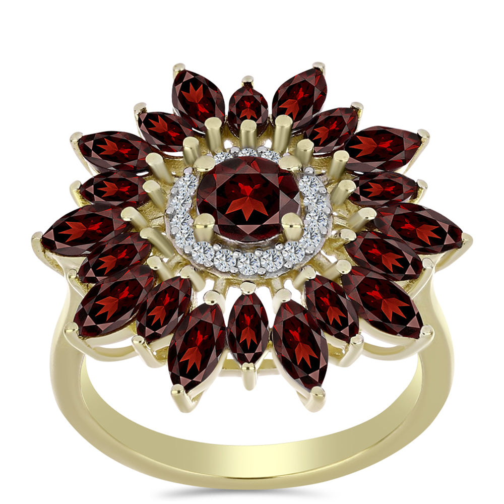 Kullattu hopeaSormus Barton Granaatilla ja Valkoisella Topaasilla 3 