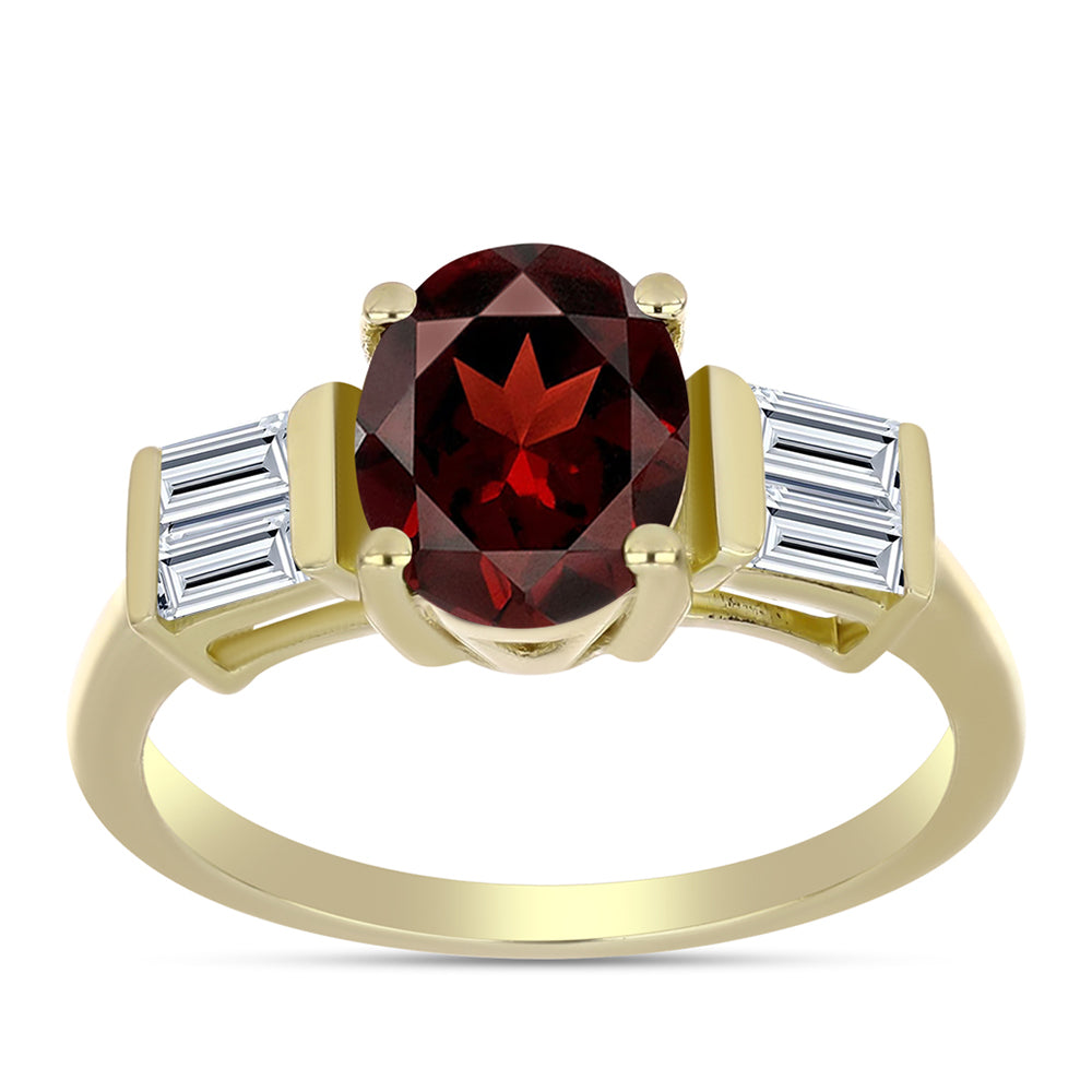 Kullattu hopeaSormus Barton Granaatilla ja Valkoisella Topaasilla