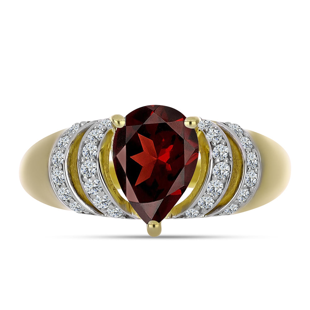 Kullattu hopeaSormus Barton Granaatilla ja Valkoisella Topaasilla