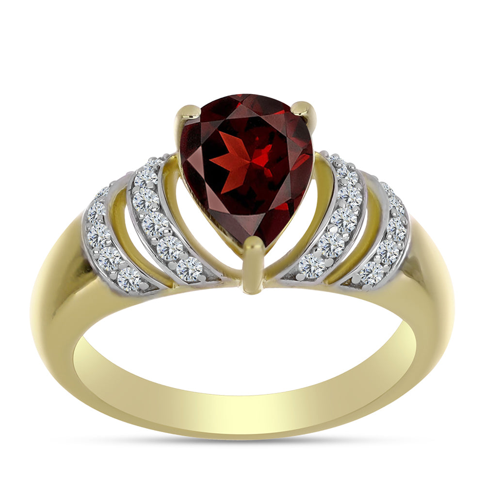 Kullattu hopeaSormus Barton Granaatilla ja Valkoisella Topaasilla