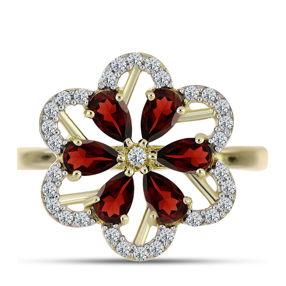 Kullattu hopeaSormus Barton Granaatilla ja Valkoisella Topaasilla 1 