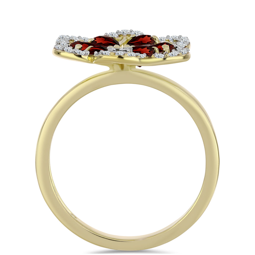 Kullattu hopeaSormus Barton Granaatilla ja Valkoisella Topaasilla 2 