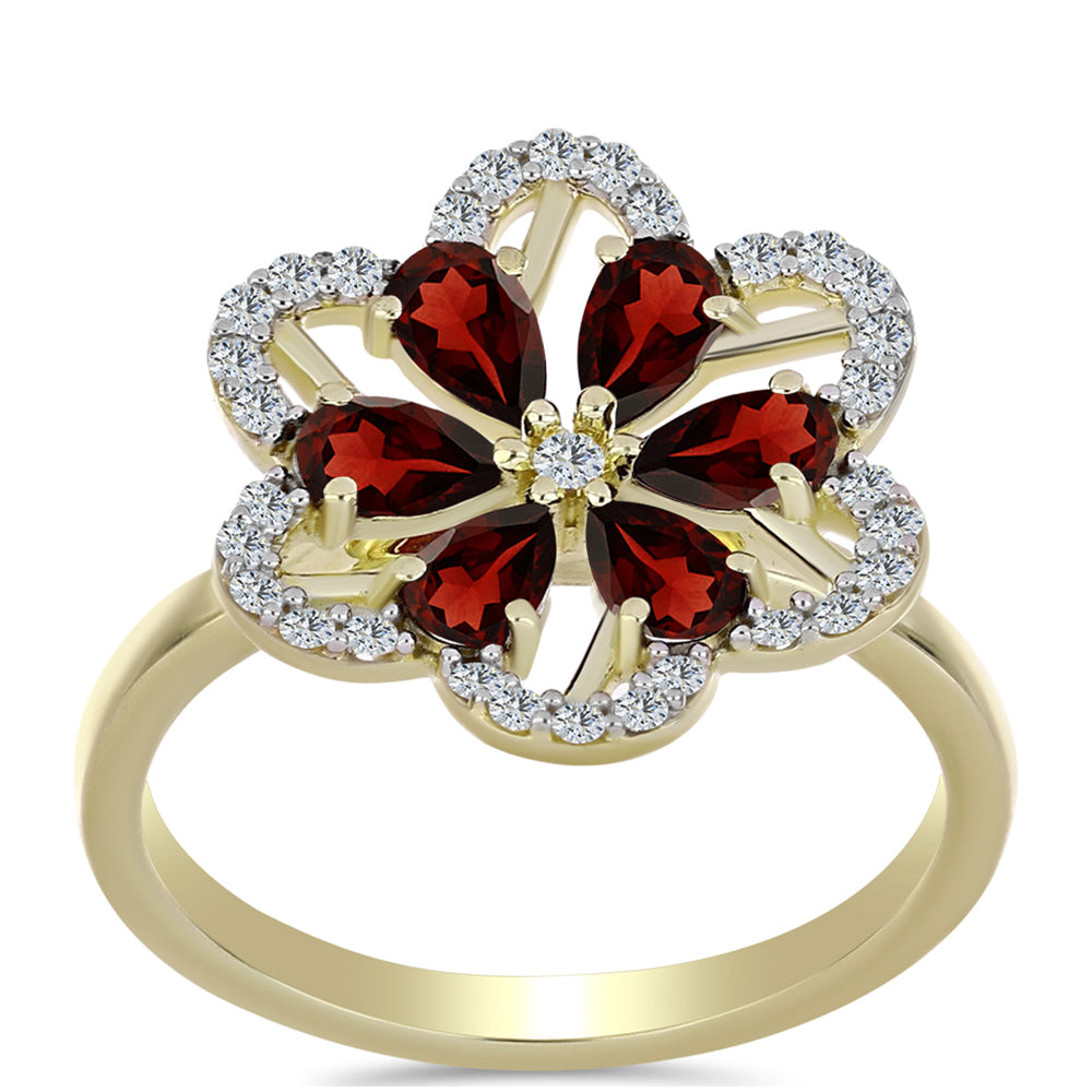 Kullattu hopeaSormus Barton Granaatilla ja Valkoisella Topaasilla 3 