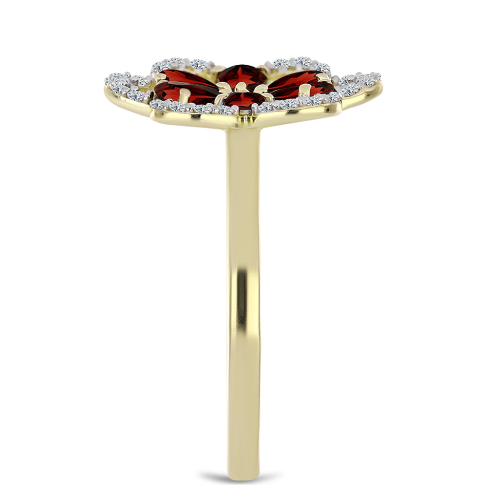 Kullattu hopeaSormus Barton Granaatilla ja Valkoisella Topaasilla